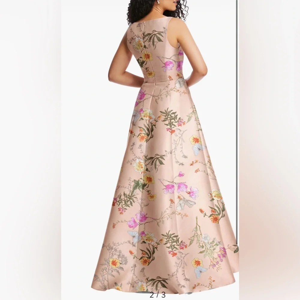 NWOT ALFRED SUNG Style D844FP Corset Floral Satin Dress, Size 2 - Picture 2 of 8